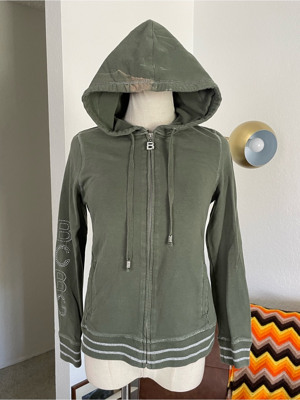 Y2K BCBGMaxAzria Glam McBling Rhinestone Casual Zip Up Hoodie